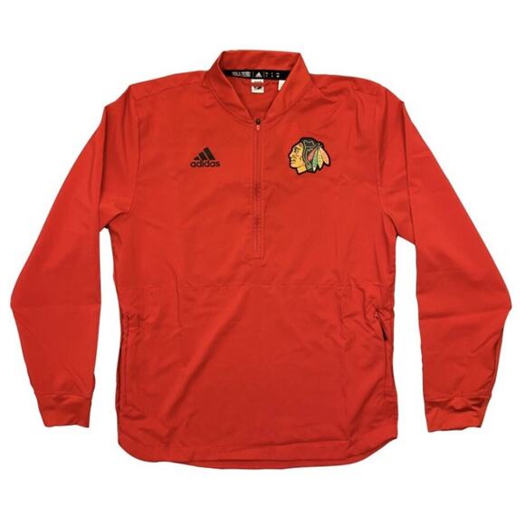 Adidas Mens Chicago Blackhawks NHL Hockey 1/4 Zip Red Top Shirt Size S - NWT $80 - Picture 1 of 12